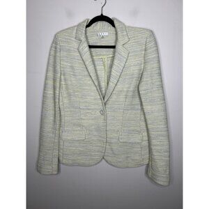 CAbi Blazer Womens Lemon Zest Ivory Multi Tweed Knit Pocket Office Size 8